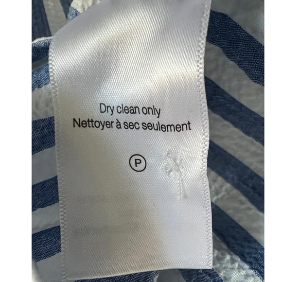 VERONICA BEARD TOP WOMENS MEDIUM JUDITH V-NECK PUFF SLEEVE BLOUSE BLUE WHITE - Picture 11 of 13